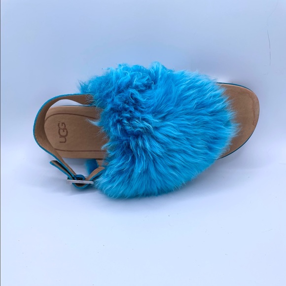 UGG, Holly, Turquoise Shearling Slingback Thong Sandals - Picture 5 of 6